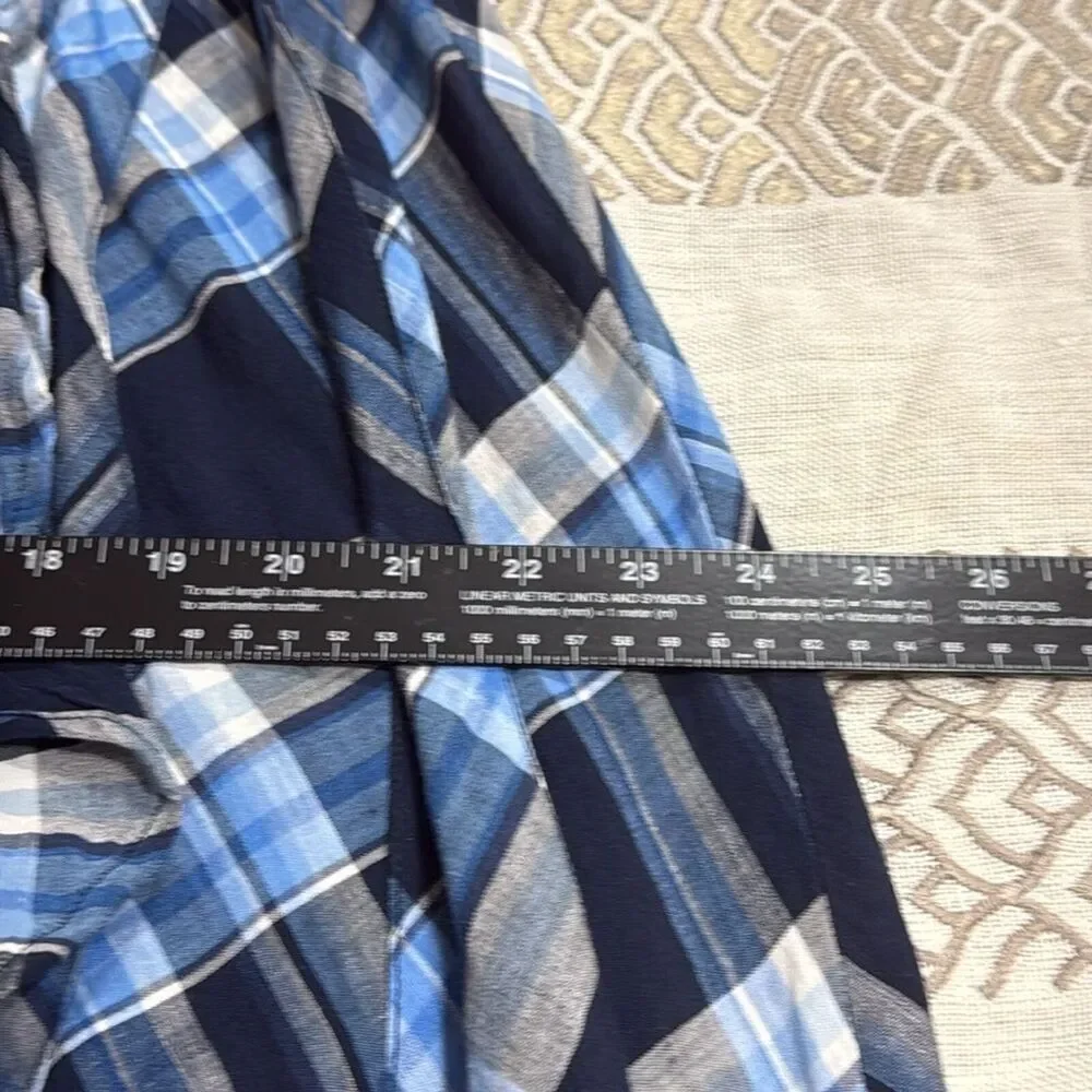 (K2) LAUREN RALPH LAUREN Asymmetrical Ruffle Skirt Navy Blue Midi Skirt, Sz L - Picture 13 of 16